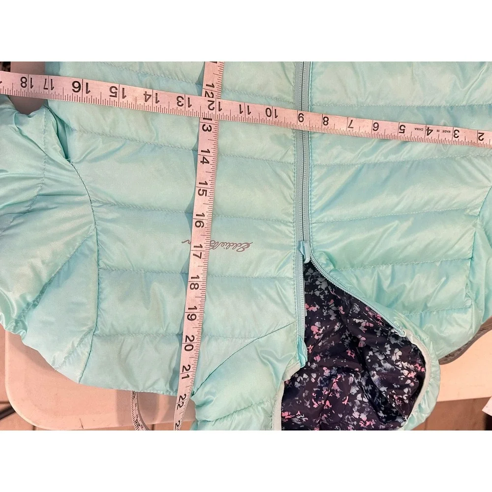 Eddie Bauer Puffer Jacket Girls M 10/12 Teal Down Insulated Hooded Coat 8300W682